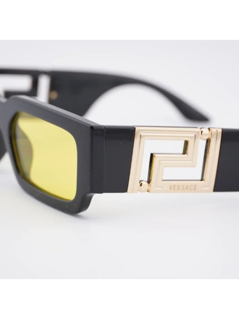 Versace VE4506U GB1/85 Sunglasses Black Rectangle Frame, Yellow Lenses